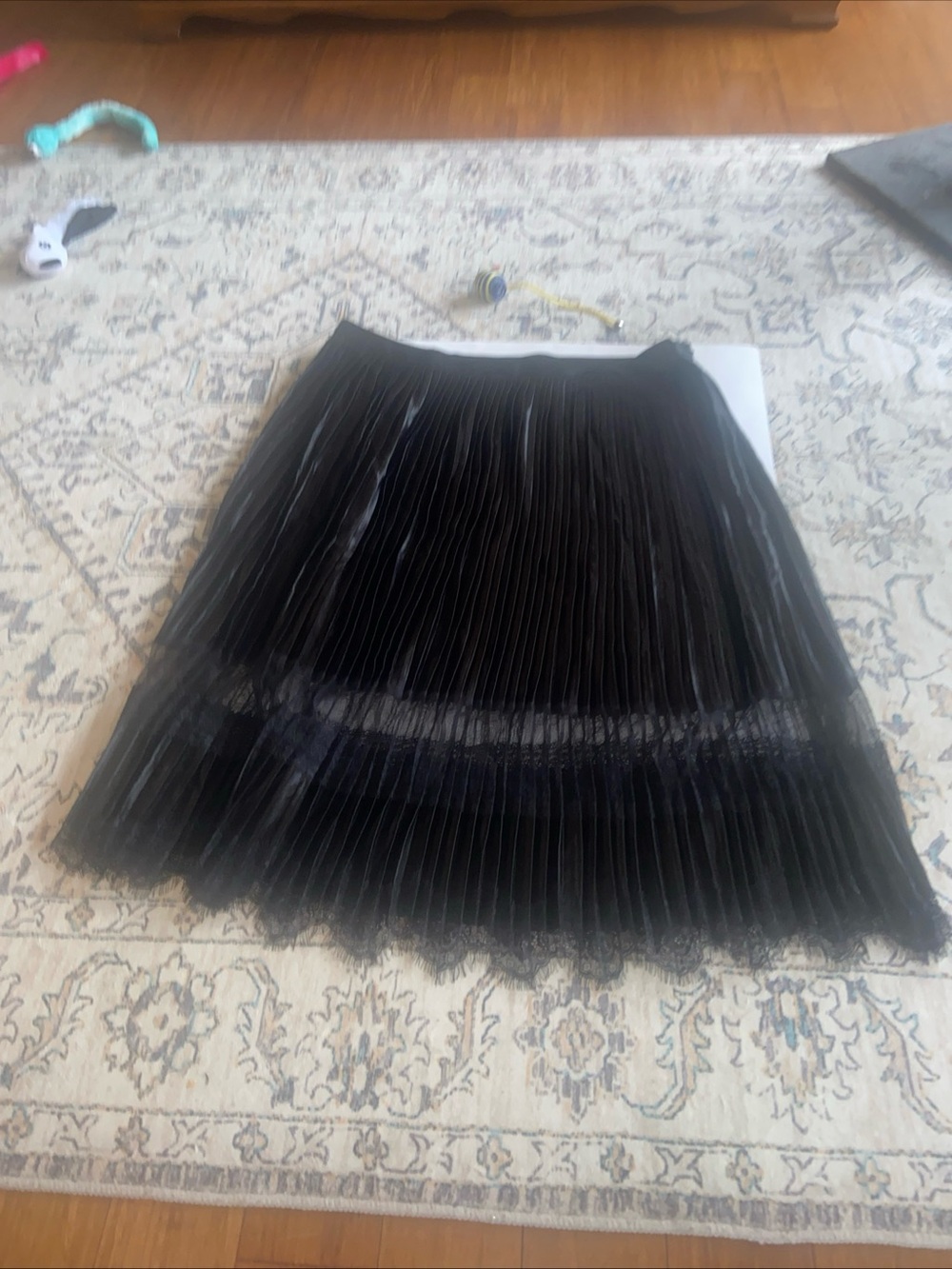 Altar'd State Black Pleated Lace-Trim Midi Skirt
